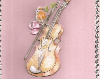 Card dance and music in 3d, made category musical instruments - birthday, conductor, musician, violin, bird