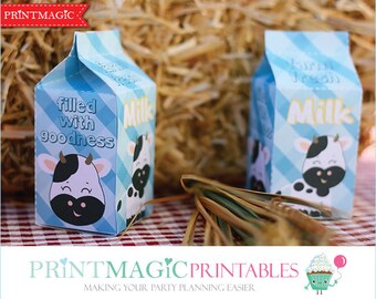 Barnyard Party Milk Carton Favor Box - Barnyard Party Favor - Barnyard Birthday Party - Farm Birthday - Editable Text - Instant Download