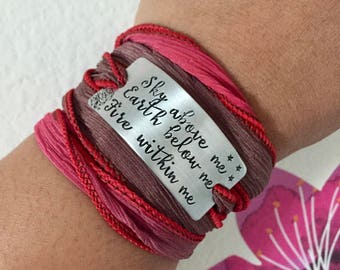 Sky Above Me Earth Below Me Fire Within Me~Hand Stamped Ribbon Wrap Bracelet