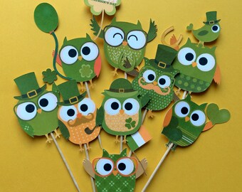 St. Patrick's Day owl cupcake toppers, Irish party, St. Patrick's Day party, St. Patrick's Day cake topper, Owl party, St. Patty's day party