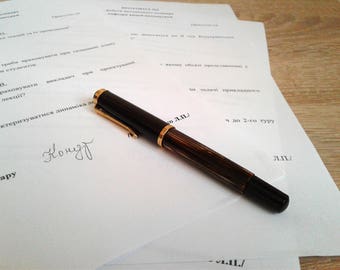 Rare original fountain pen Pelikan 14C 585 M Gold nib 14 karat Tortoiseshell brown striped Germany Collectible