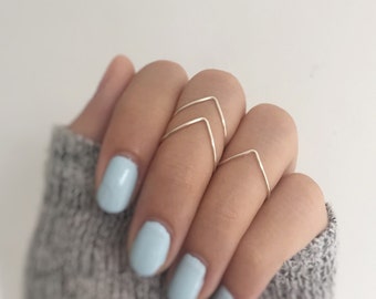 Silver Knuckle Ring Set of 3 - Chevrons,stacking ring set of 3,Above Knuckle chevron Rings,midi ring set of 3,v shaped rings,chevron rings