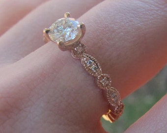 Vintage Style Engagement Ring Setting, Antique Style Engagement Ring Semi Mount, Diamond Engagement Ring Setting, Diamond Semi Mount