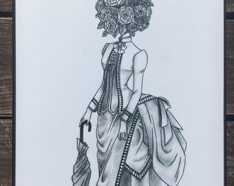 Wall Art Print of a Handmade Drawing - Flower Head
