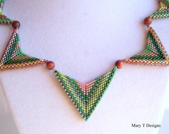 Chevron Beadwoven Necklace...EBW Team...Green, Pink, Brown, Tan