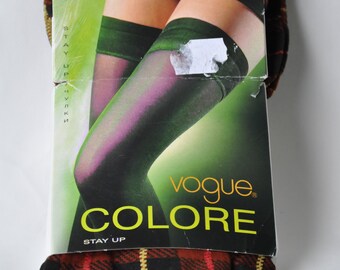 Vintage Stay Up Tartan Cognag Brown plaid Stockings