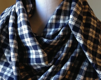 Navy Plaid Flannel Blanket Scarf, Blue and White Plaid Scarf, Flannel Scarf, Scarf, , Plaid Blanket Scarf, Gift for Her, FREE SHIPPING