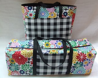 Carrying Case for the Cricut Maker/Cricut Explore Air/Explore Air 2/Brother ScanUCut/Silhouette Cameo 3/ Black White Check Bright Flowers