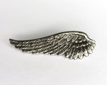 Metal Wing Pin — Silver colored angel bird wing free freedom fly
