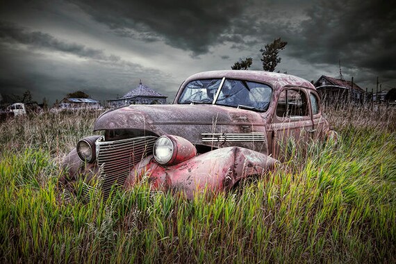 Abandoned Car Art Vintage Auto Print Forlorn Auto Rustic