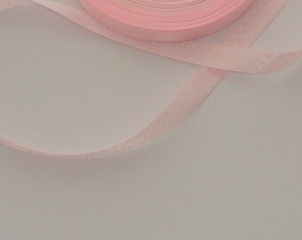 3 m satin ribbon rose 9.8 mm wide white dots