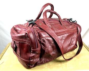 Vintage 80s Red Maroon Leather Mini Duffel Bag Purse - Mexico