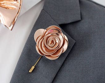 Rose Gold flower lapel pin,bow tie,rose gold wedding Boutonniere, cooper Lapel Flower pin rose gold boutonniere, flower lapel pin, mens gift