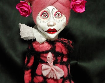 ooak art doll, pink, rose