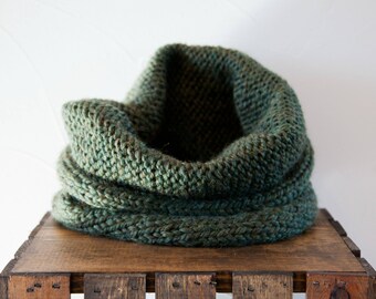 Handmade Knit Cowl Scarf in Moss