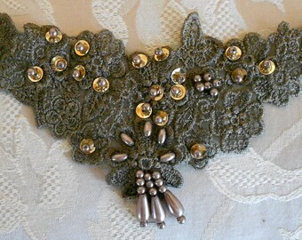 Green Sequined Beaded Floral Appliques