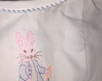 Shadowwork Peter Rabbit on light blue daygown for girls, size newborn to 6 months