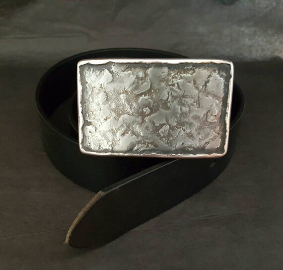 Silver Anvil Textured Man Belt Buckle Hand Forged Hypoallergenic Unisex Stainless Steel & Bronze Belt Buckle for 1.5" Leather Belt for Jean