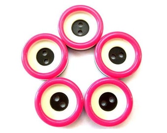 6 Vintage buttons, plastic buttons, 3 layers pattern, pink, brown, white