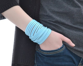 Sky Blue Double Wrap Leather Bracelet / Leather Bracelet For Women / Mens Leather Bracelet, Leather Band Bracelet, Leather Wristband
