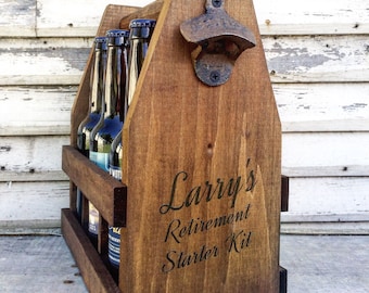 Retirement Gift Wooden 12oz Beer Caddy