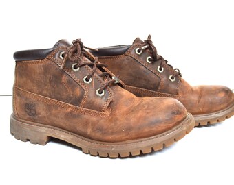 Leather Lace Up Boots Vintage Brown Leather Timberland Boots Brown Chunky Ankle Biker Boots Hipster Boho Goth Boots Womens Size eur 37