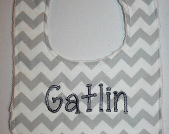 Baby Bib- Baby Boy Bib or Baby Girl Bib, Modern Baby Bib, Minky Baby Bib-Gray Chevron Bib
