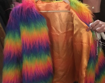Rainbow faux fur jacket