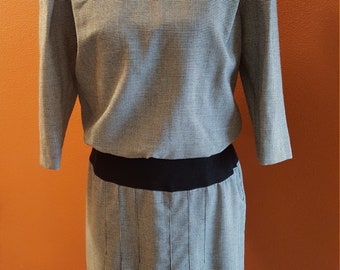 Vintage Leslie Fay Monochromatic Houndstooth Dress
