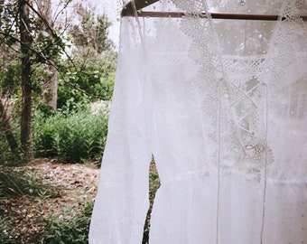 Sweet Romance Embroidered Chiffon Mini Dress, Bohemian style coverup, One size fits all, size XS Small Medium, white