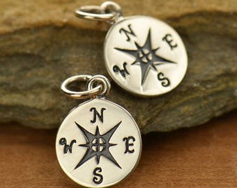 Compass Charm Sterling Silver Compass Pendant