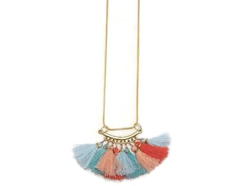 Colorful Tassel Necklace - Colorful Boho Necklace - Boho Tassel Necklace - Boho Pendant Necklace - Tassel Pendant Necklace - Boho Necklace