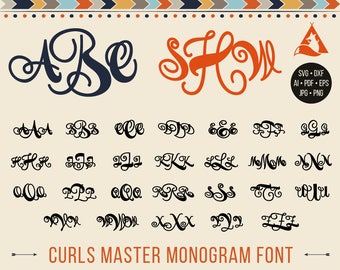 Curls Master Circle Monogram Font Svg, Dxf, Curly Monogram Alphabet, Circle Letters, Monogram Initials Svg, Cricut, Silhouette cut files Ai