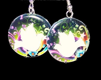 Heavenly Dove Dangle Disc Earrings