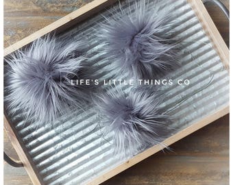 Stormy Faux Fur Pom Pom Grey Hat Topper for Beanie Toque Backpack Keychain Purse Fob Charm Vegan Fake Plush Long Pile Fur Craft Supply