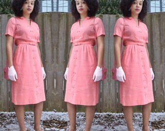 Coral Pink 1950s Sheath Dress.
