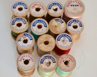 Vintage Wooden Spools of Thread, Coats and Clarks - Set of 14