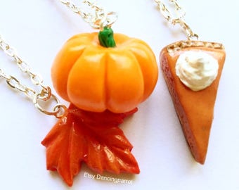 3 necklaces! Pumpkin necklace Maple leaf necklace Pumpkin pie necklace Thanksgivning necklace Thanksgiving jewelry Autumn necklace Cute gift