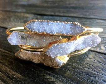 Druzy jewelry Best friend gift ideas Raw crystal bracelet Rose gold druzy bracelet Angel aura quartz bracelet Druzy bangle Geode bracelet