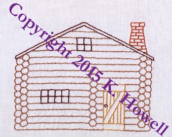 Cabin Hand Embroidery Pattern, Log Cabin, Woods, PDF
