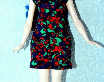 Dress fits Curvy Barbie fashionista fashion doll clothes blue-green-red marble print A4B190