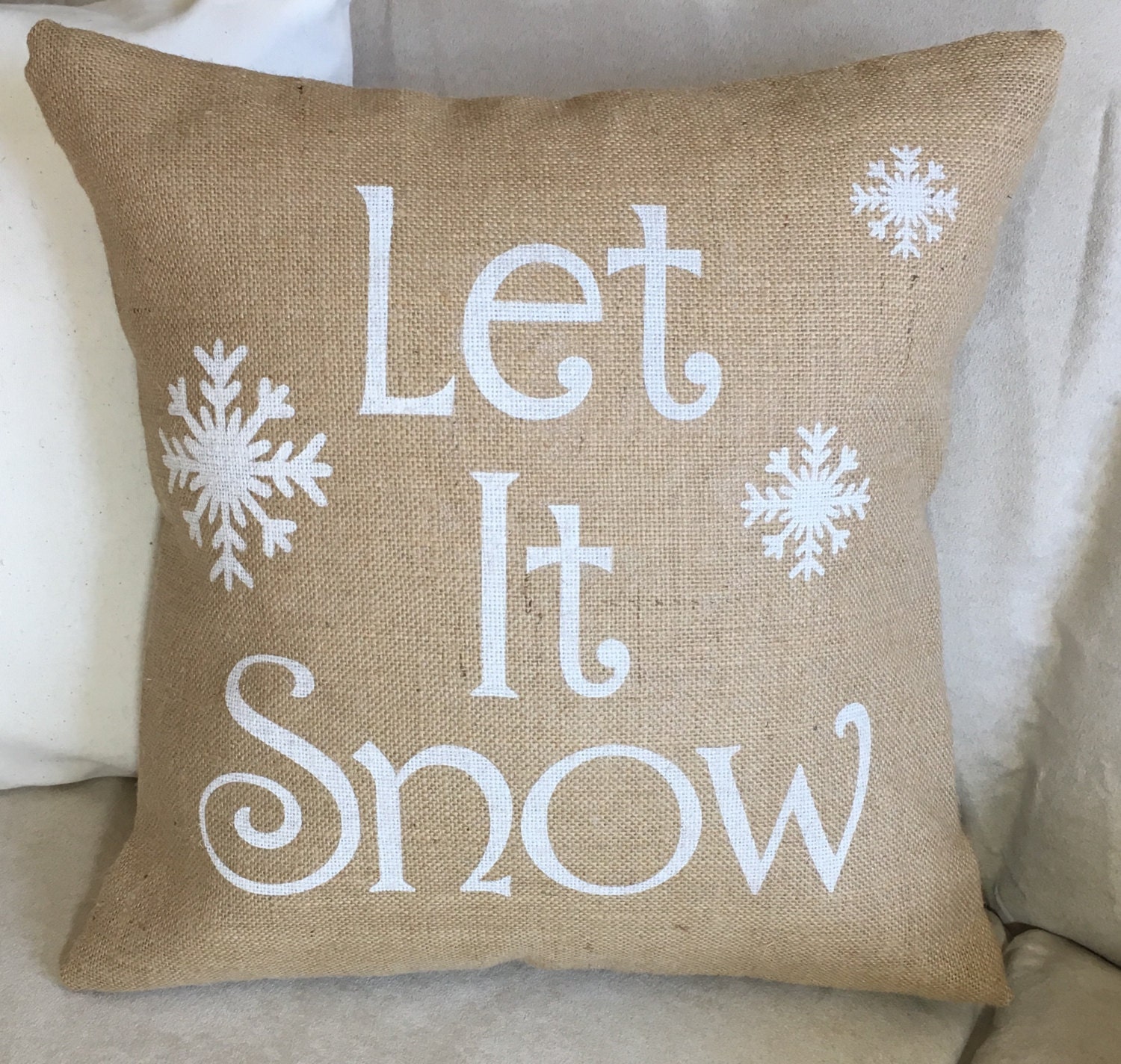 Let It Snow Burlap Pillow Christmas Pillow Winter Decor