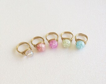 Wire Wrapped Crystal Ball Ring Size 7