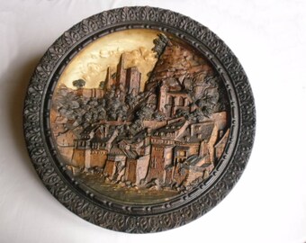 Rare Antique German Wall Plaque of "OBERSTEIN A/D NAHE 6918" by Schiller & Son c.1890