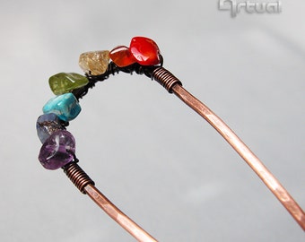 Copper wire hair pin, minimalist hairfork, hair accessories, hair jewelry, gemstone jewelry, chakra hair stick, hair comb, wire wrapped pick