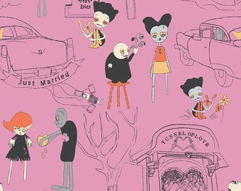 CLEARANCE Zombie Love Fabric in Pink: Riley Blake, One Yard.