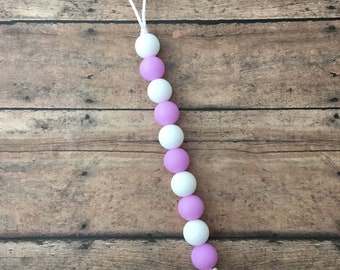 Teething Pacifier Clip - purple & white