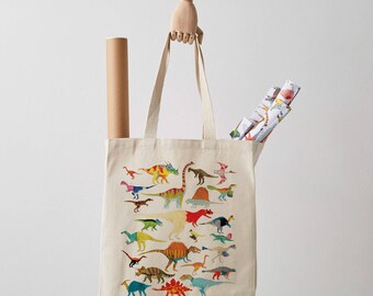 Dinosaurs Canvas Tote Bag, shopper, dinosaur print, shoulder bag, fair trade, canvas bag, gift for her, gift for him, canvas tote