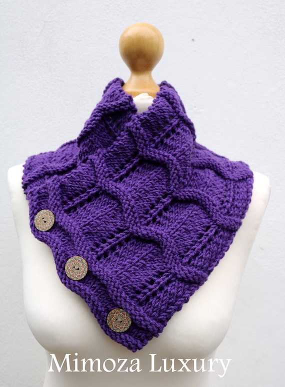 Purple Merino Wool Hand Knitted Scarf, Knit scarf wrap purple Scarf, Shawl, Wrap, Neck warmer, knit scarf, purple women's knit scarf, collar