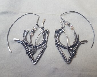 Sterling Silver, Oxidized, Cygnus Hoop Earrings